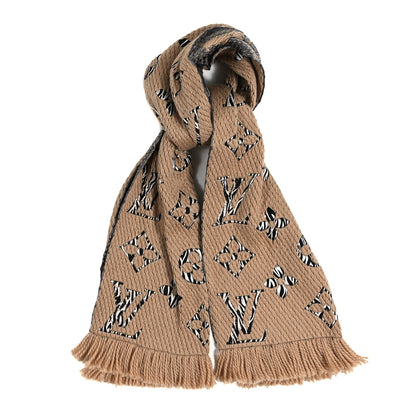 Louis Vuitton Wool Silk Monogram Giant Jungle Logomania Shine Scarf Beige 1 of 3