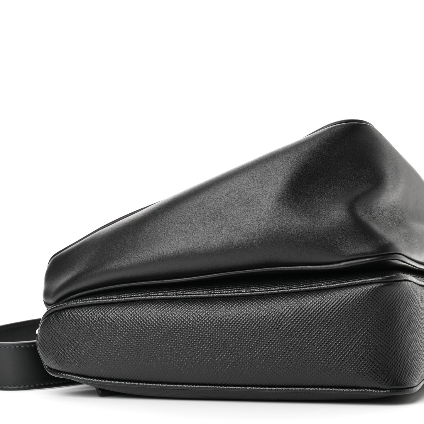Vitello Saffiano Cuir Double Triangle Shoulder Bag Black