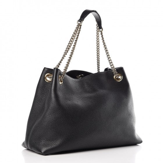 Pebbled Calfskin Medium Soho Chain Shoulder Bag Black