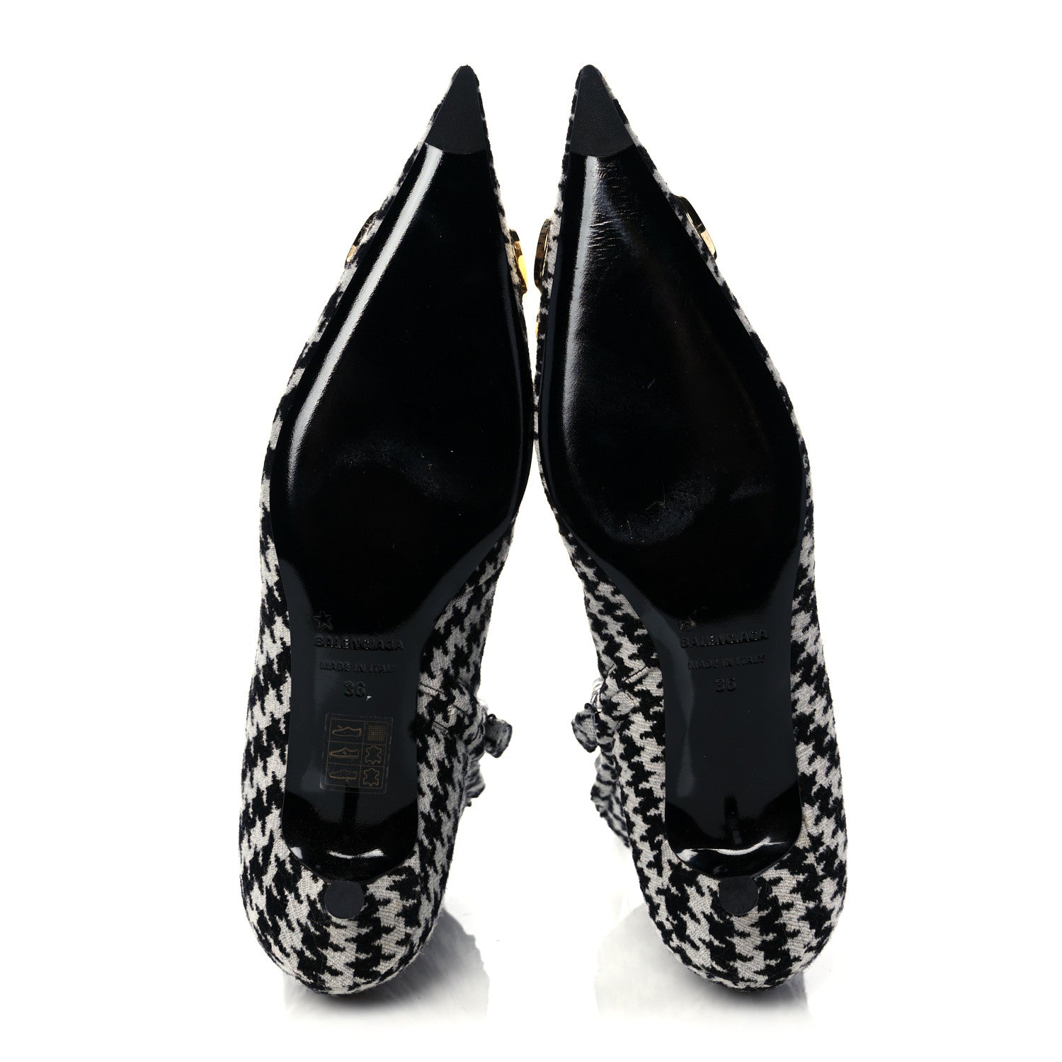 Balenciaga Wool Houndstooth BB Pointy Toe Ankle Booties 36 Black Ivory 5 of 9