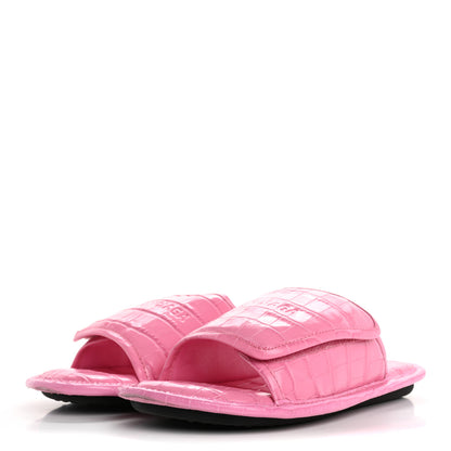 Balenciaga Calfskin Logo Crocodile Embossed Slides 40 Fuxia 4 of 10