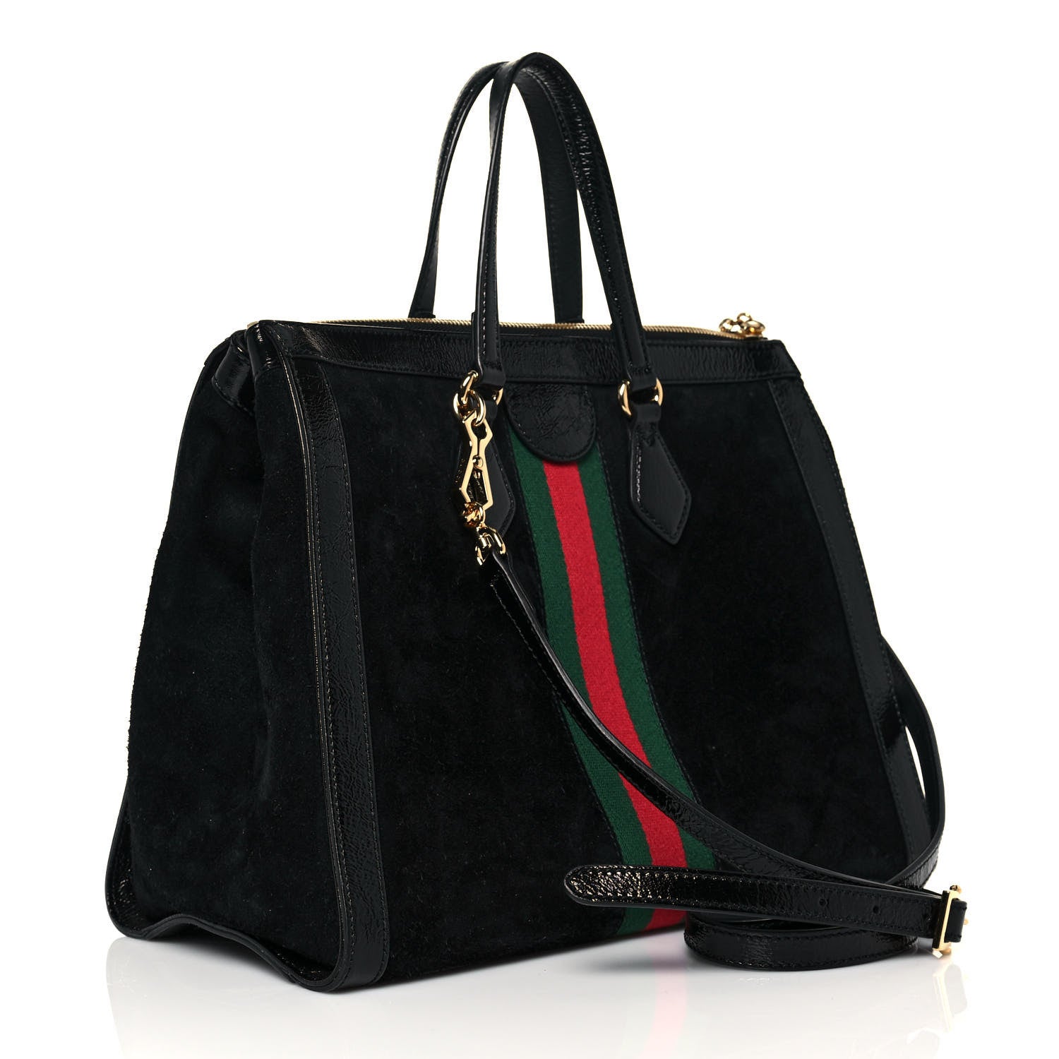 Gucci Suede Patent GG Web Medium Ophidia Tote Bag Black 3 of 13