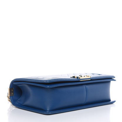 Chanel Lambskin Chevron Quilted New Medium Boy Flap Blue 4 of 14