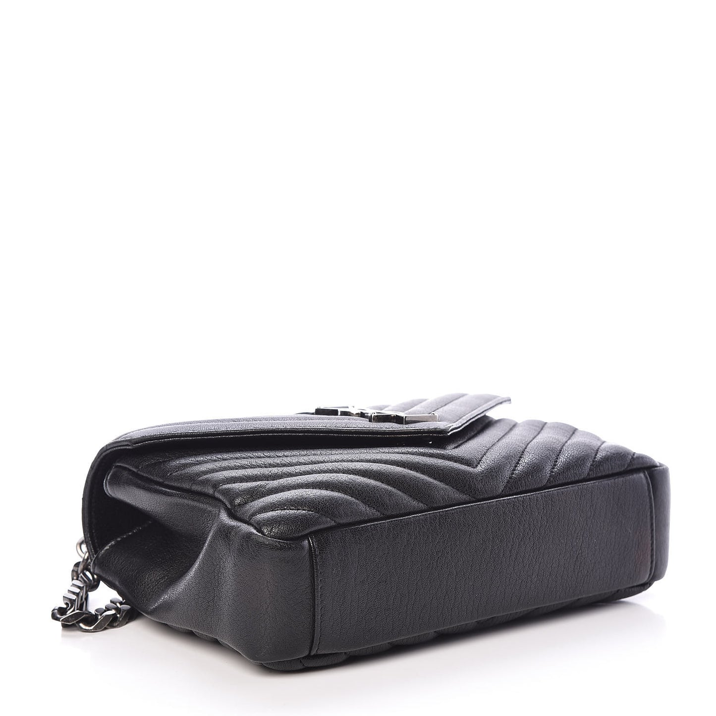 Sheepskin Matelasse Chevron Monogram Medium College Bag Black