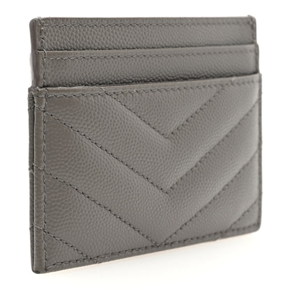 Saint Laurent Grain De Poudre Matelasse Chevron Monogram Credit Card Case Fog 3 of 7