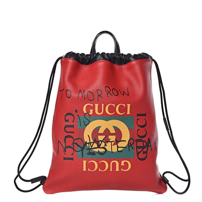 Gucci Calfskin Coco Capitan Logo Drawstring Backpack Hibiscus Red 1 of 10