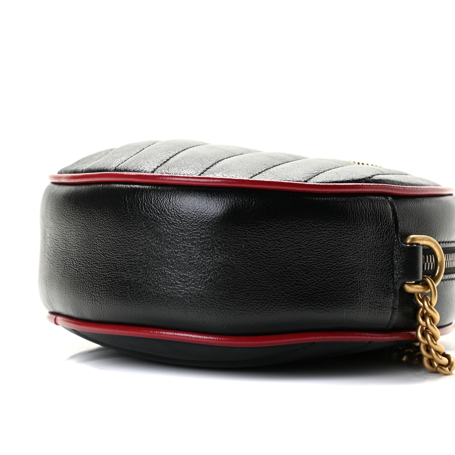 Gucci Vintage Effect Calfskin Matelasse Diagonal Mini Torchon GG Marmont Round Shoulder Bag Black Romantic Cherry 9 of 10