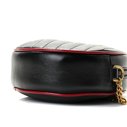 Gucci Vintage Effect Calfskin Matelasse Diagonal Mini Torchon GG Marmont Round Shoulder Bag Black Romantic Cherry 9 of 10