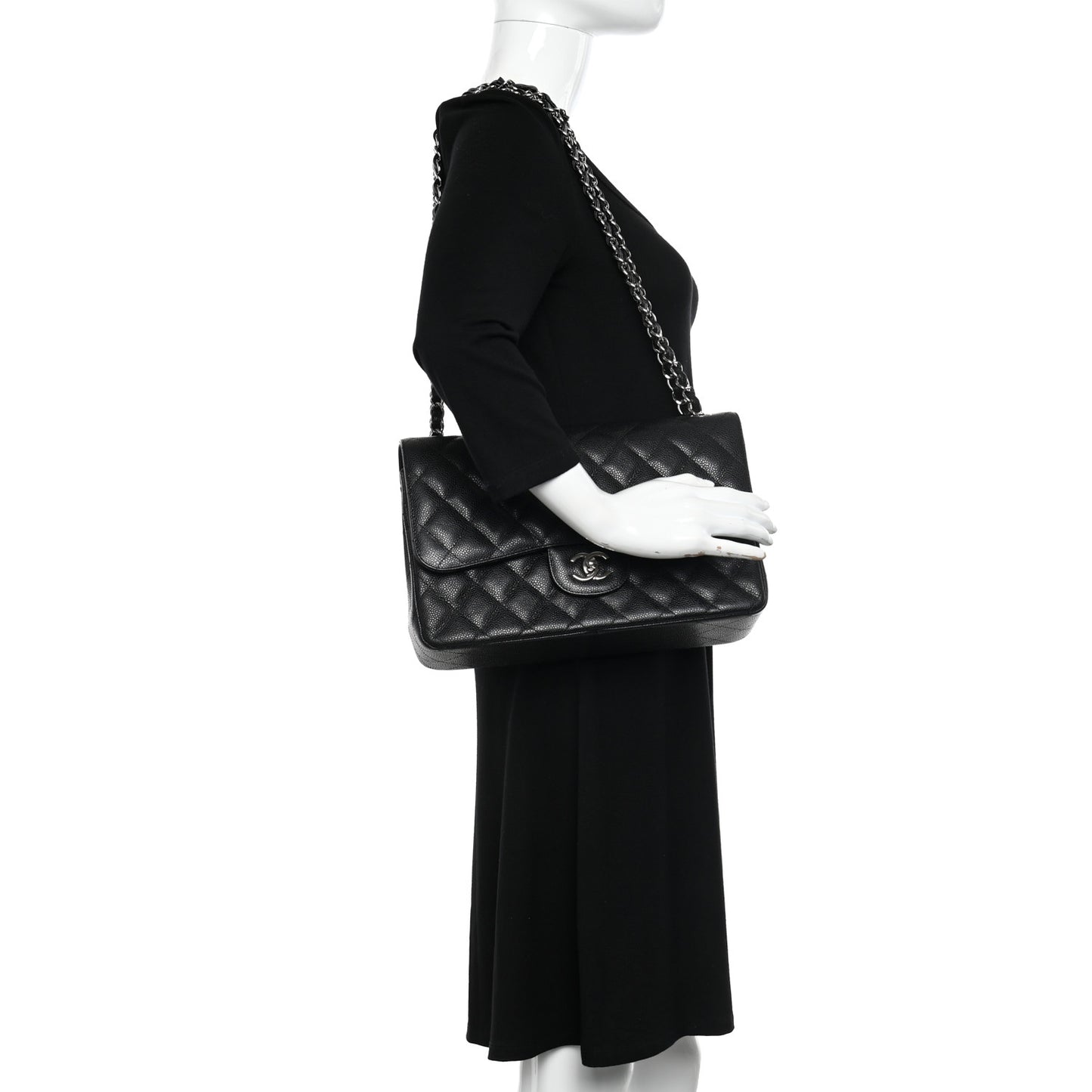 Caviar Quilted Jumbo Double Flap Black