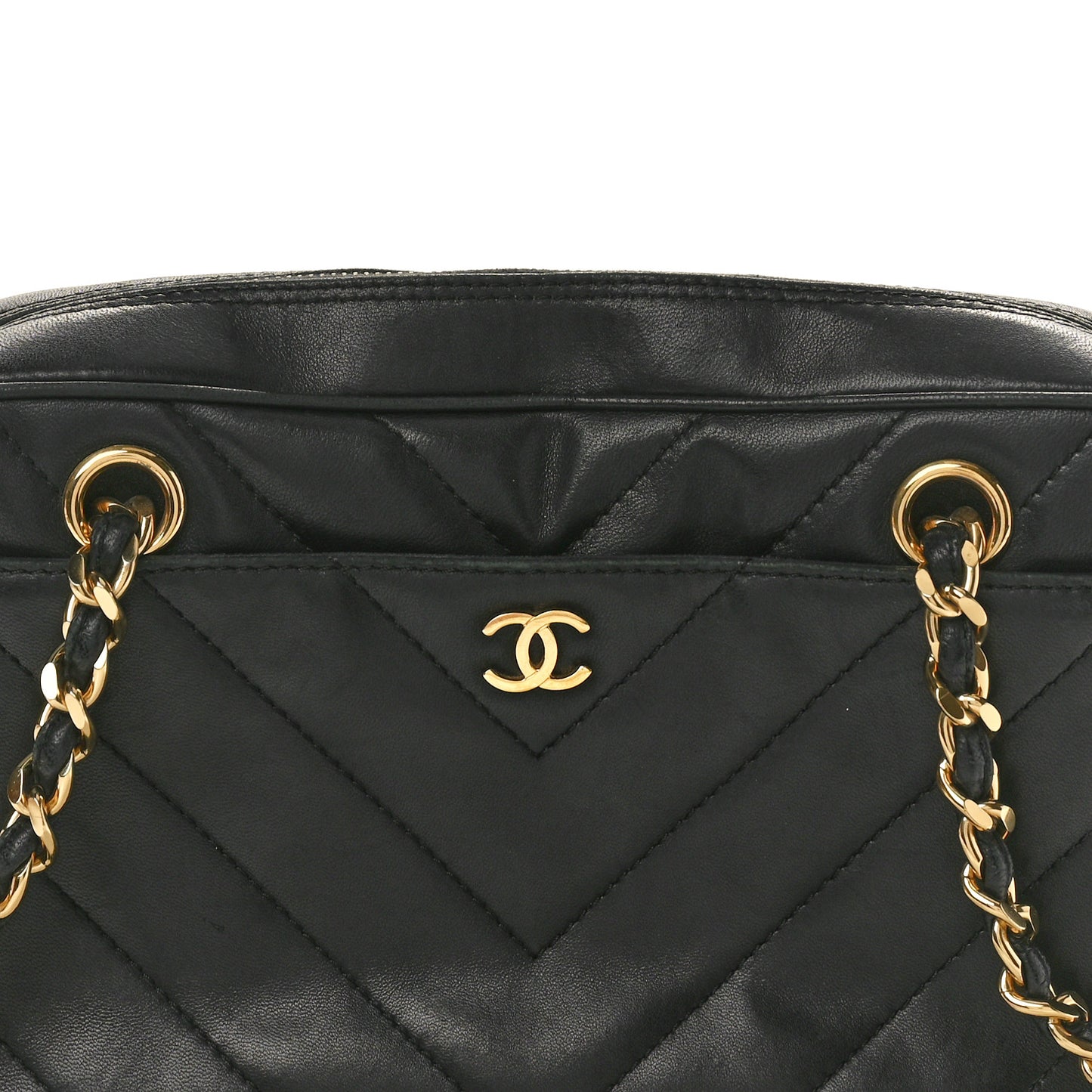 Lambskin Chevron Quilted Camera Case Black