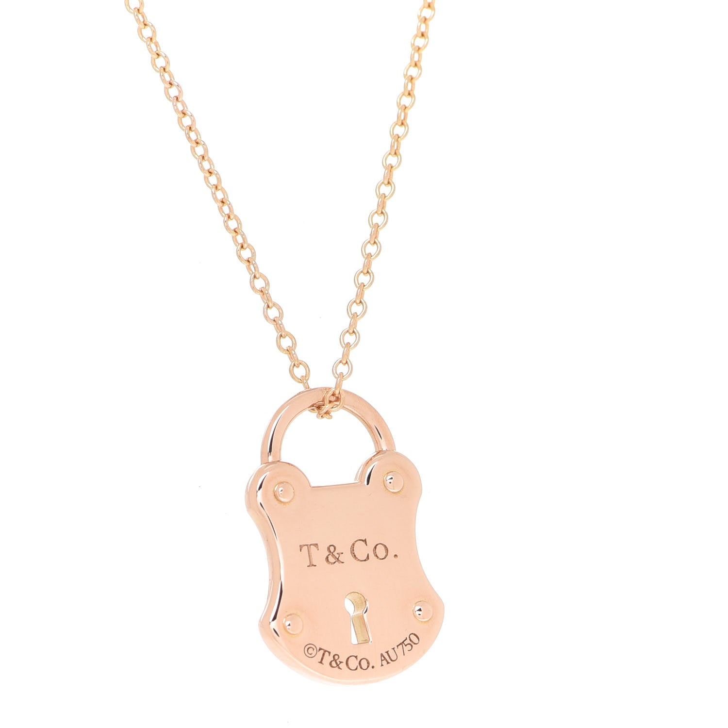 Tiffany 18K Rose Gold Emblem Lock Pendant Necklace 6 of 6
