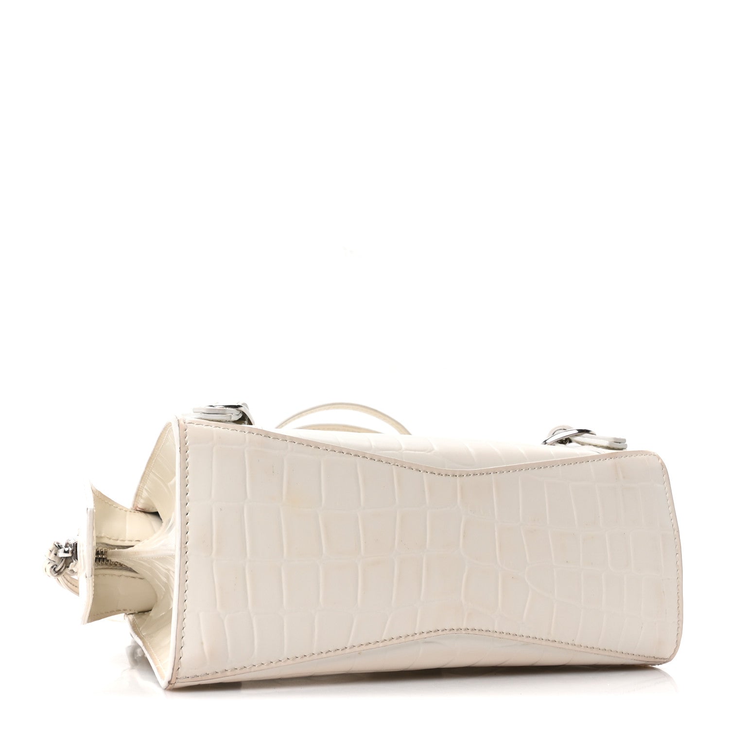 Balenciaga Semi Shiny Calfskin Crocodile Embossed Neo Classic Silver Hardware Nano City Crossbody White 6 of 17