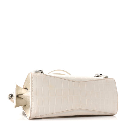 Balenciaga Semi Shiny Calfskin Crocodile Embossed Neo Classic Silver Hardware Nano City Crossbody White 6 of 17