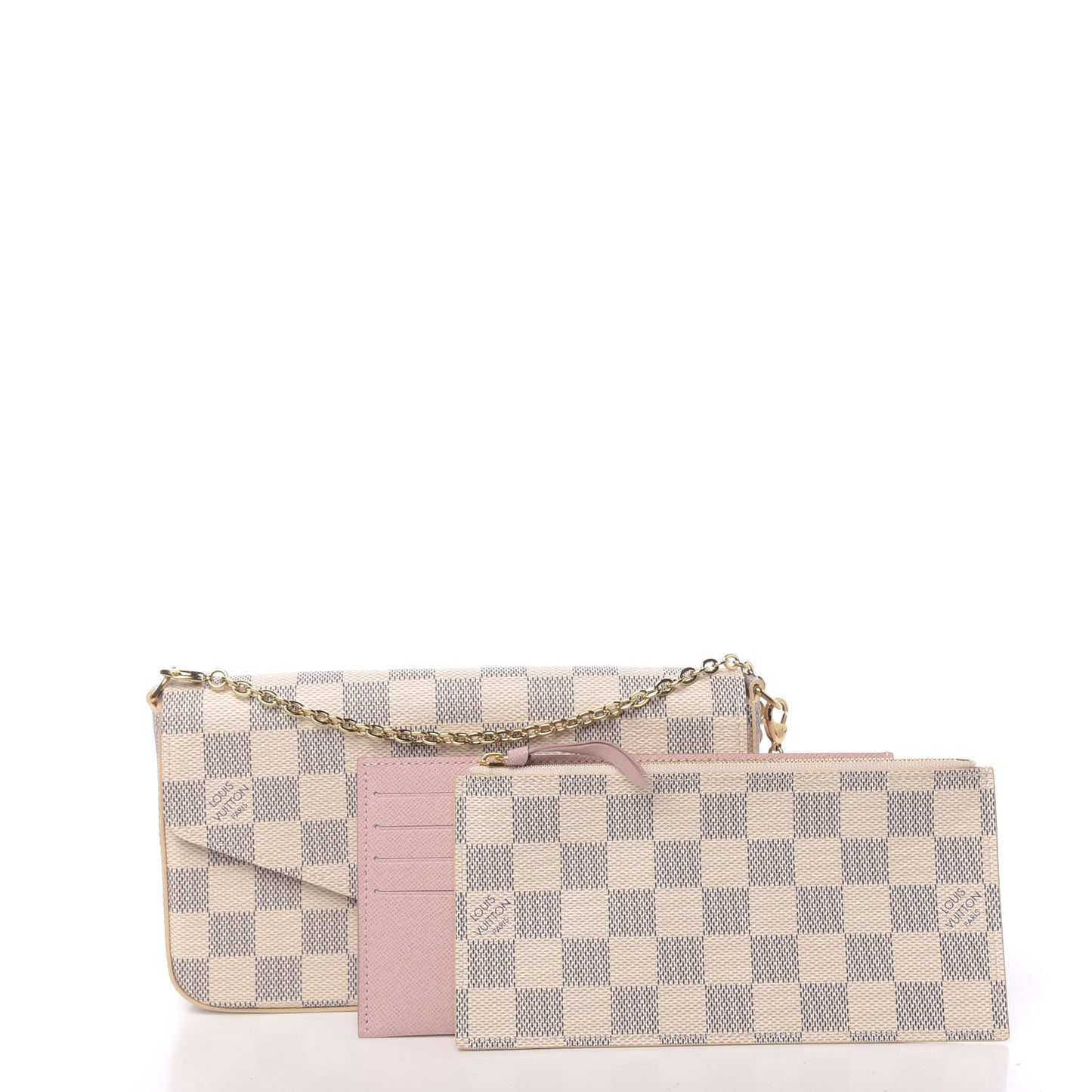 Damier Azur Pochette Felicie Chain Wallet Rose Ballerine