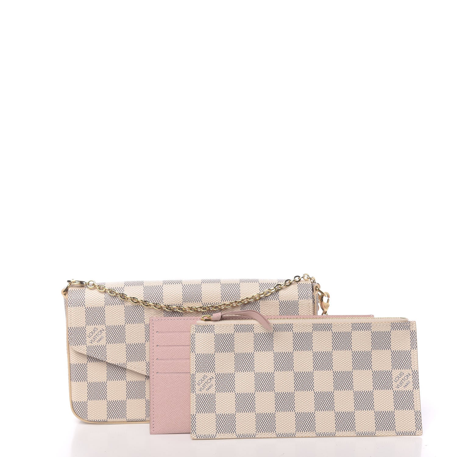 Louis Vuitton Damier Azur Pochette Felicie Chain Wallet Rose Ballerine 3 of 12