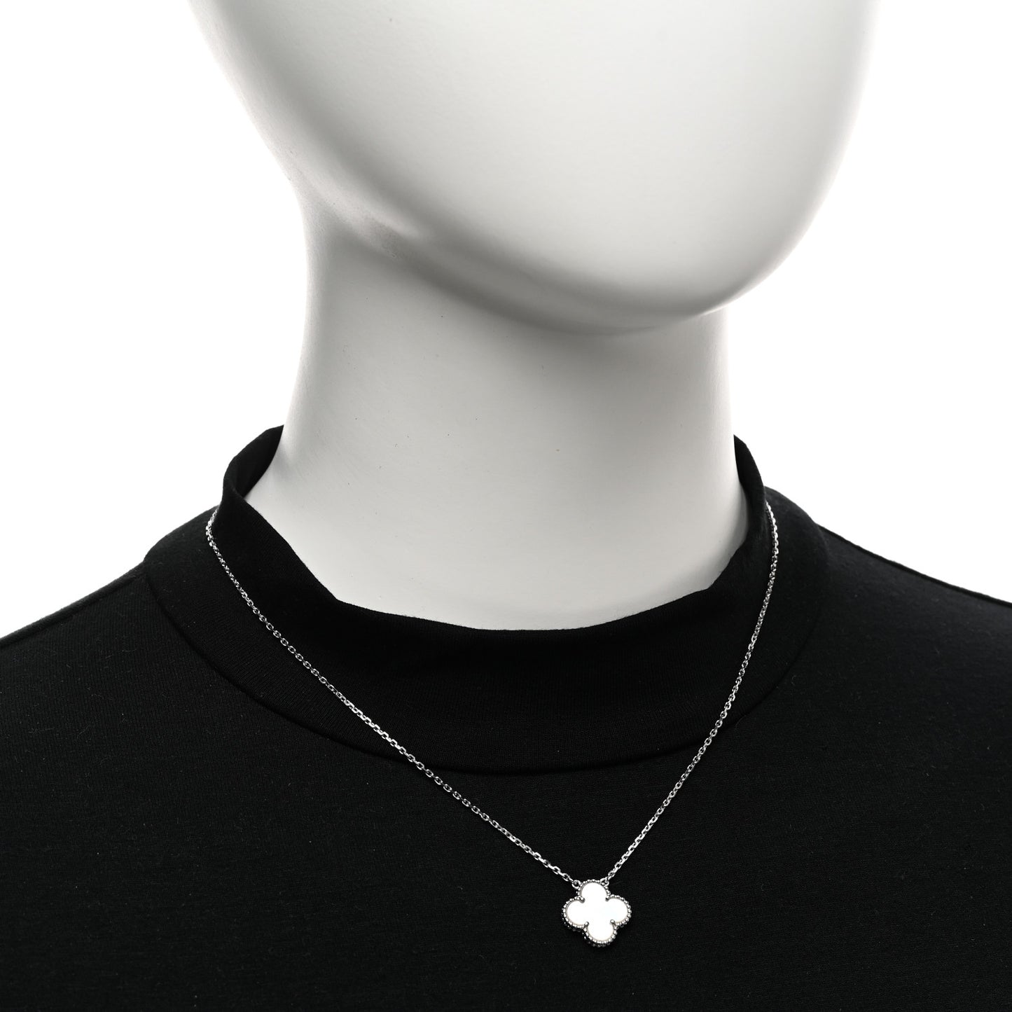 18K White Gold Mother of Pearl Vintage Alhambra Pendant Necklace