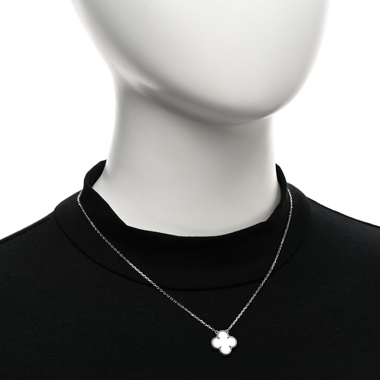 Van Cleef & Arpels 18K White Gold Mother of Pearl Vintage Alhambra Pendant Necklace 2 of 5