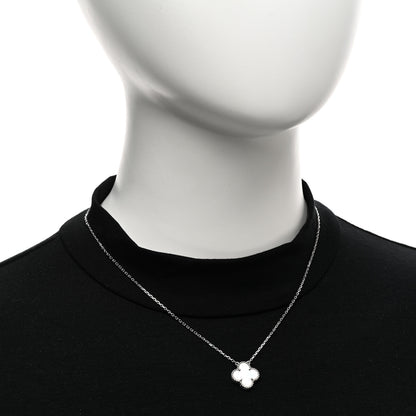 Van Cleef & Arpels 18K White Gold Mother of Pearl Vintage Alhambra Pendant Necklace 2 of 5