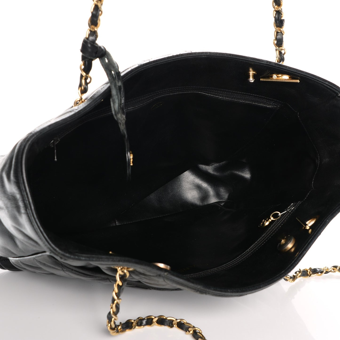 Lambskin Quilted Shopper Tote Black