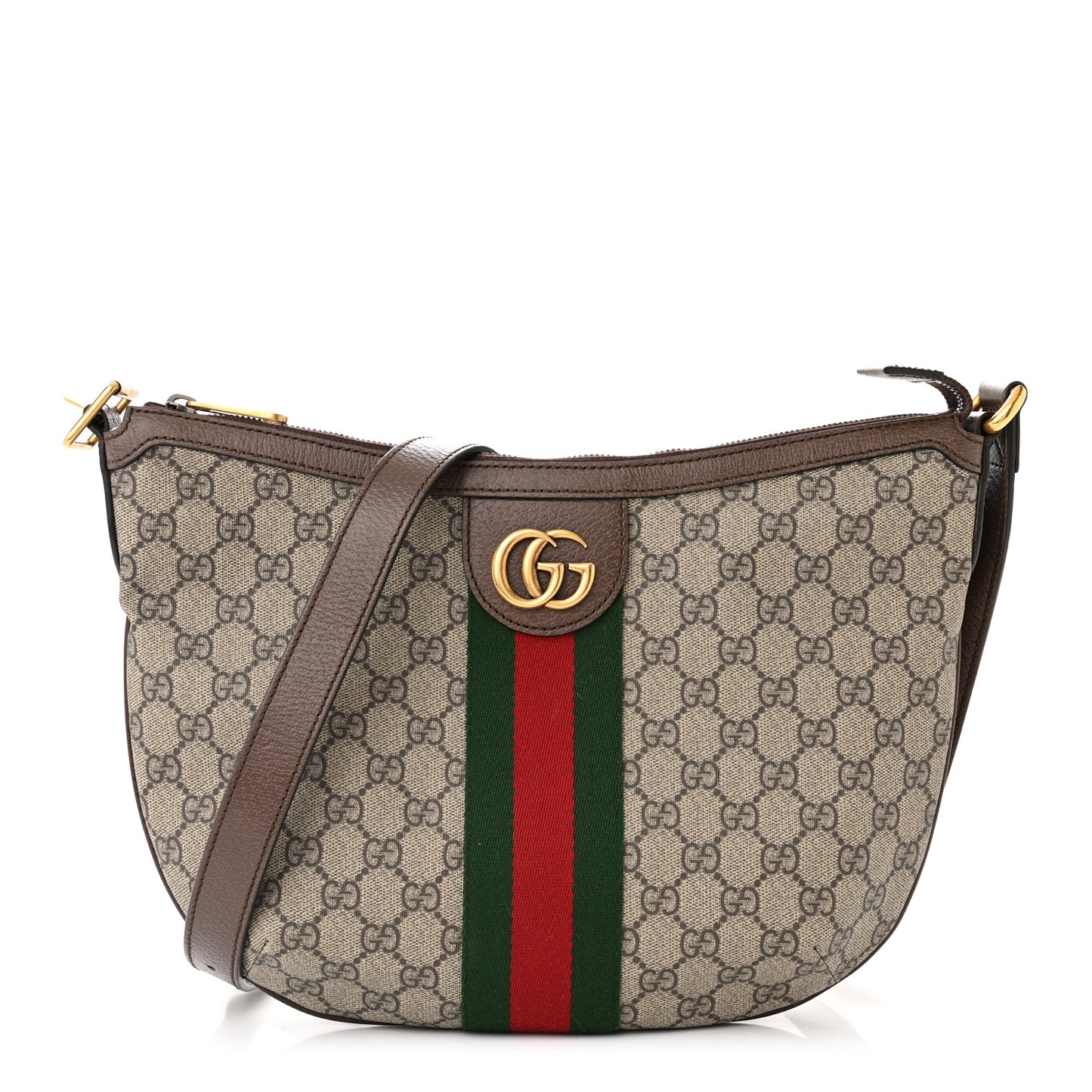 GG Supreme Monogram Web Small Ophidia Half Moon Hobo Brown