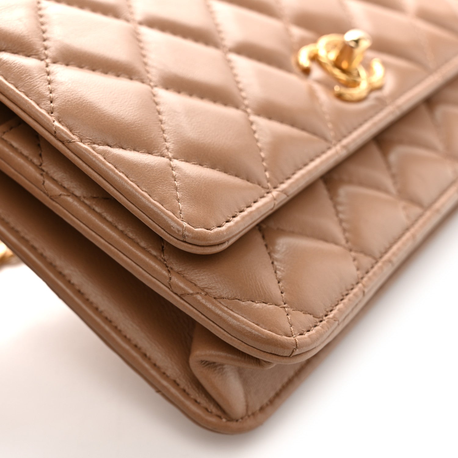 Chanel Calfskin Quilted Perfect Fit Wallet On Chain WOC Beige 13 of 16