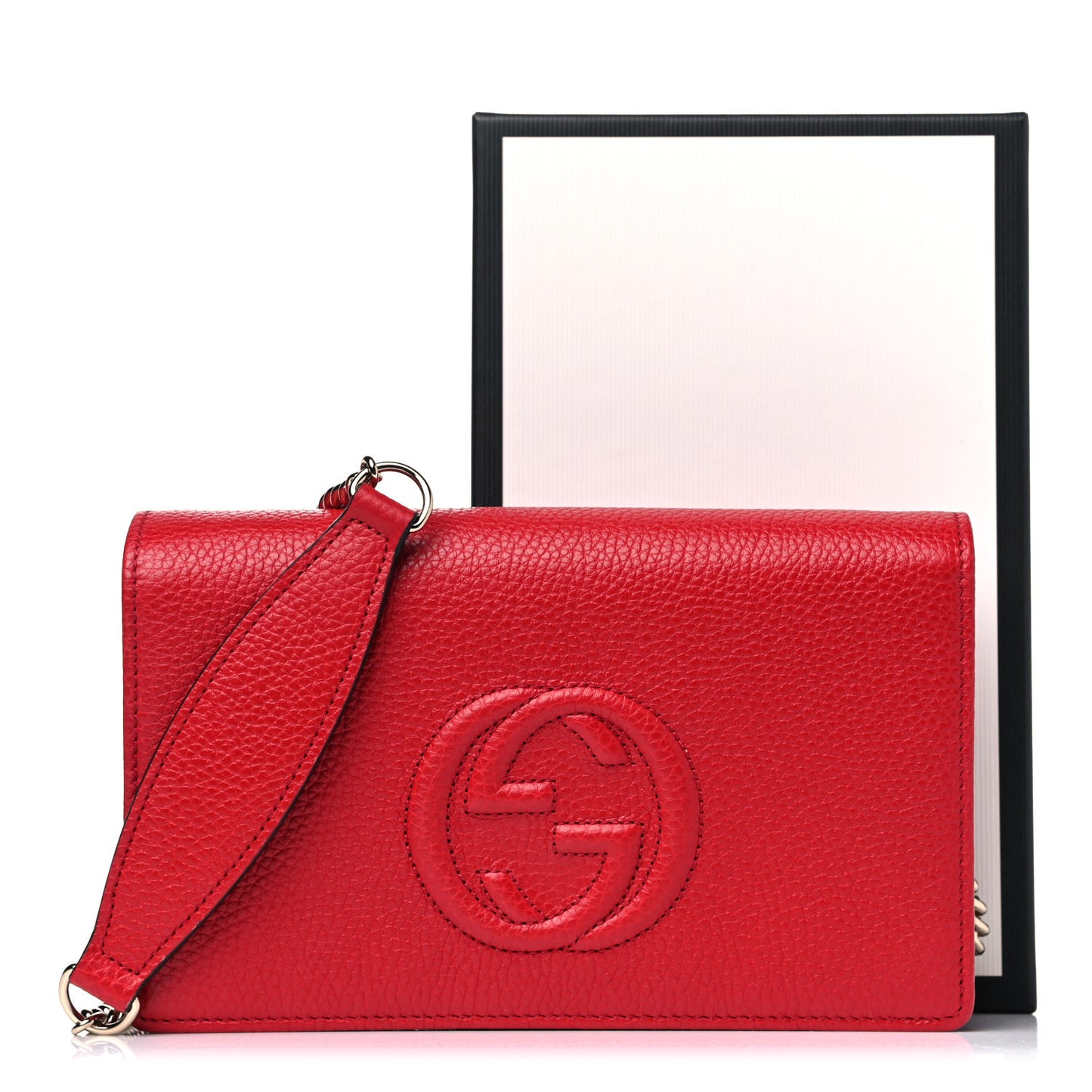 Pebbled Calfskin Soho Wallet on Chain Tabasco Red