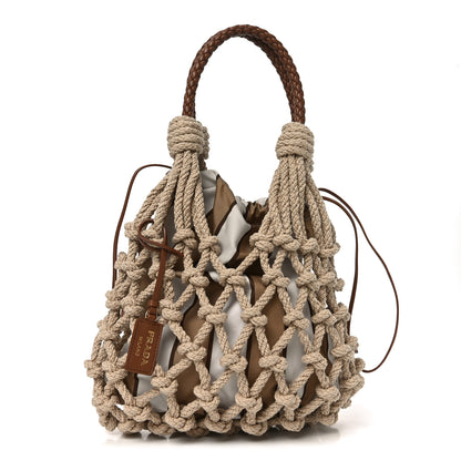 Prada Cotton Macrame Noue Medium Bag Cord Camel Beige 1 of 9