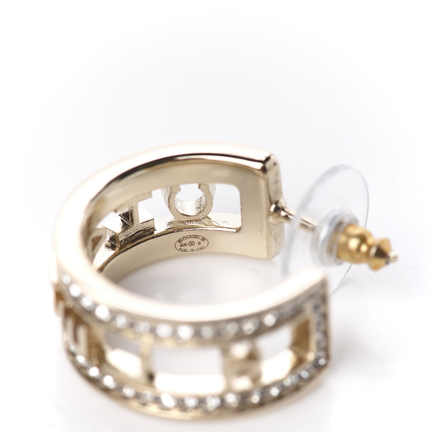 Chanel Metal Crystal Bow-tiful CC Hoop Earrings Gold 4 of 7