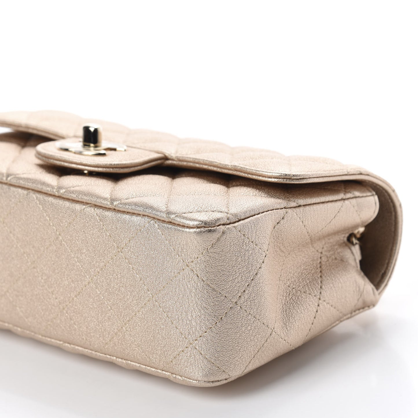 Metallic Lambskin Quilted Mini Rectangular Flap Gold