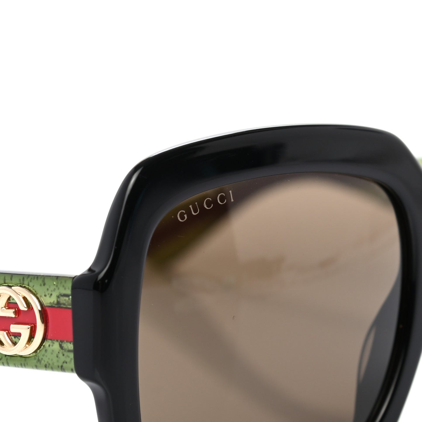 Acetate Square Frame Web Glitter Sunglasses GG0036S Black Green