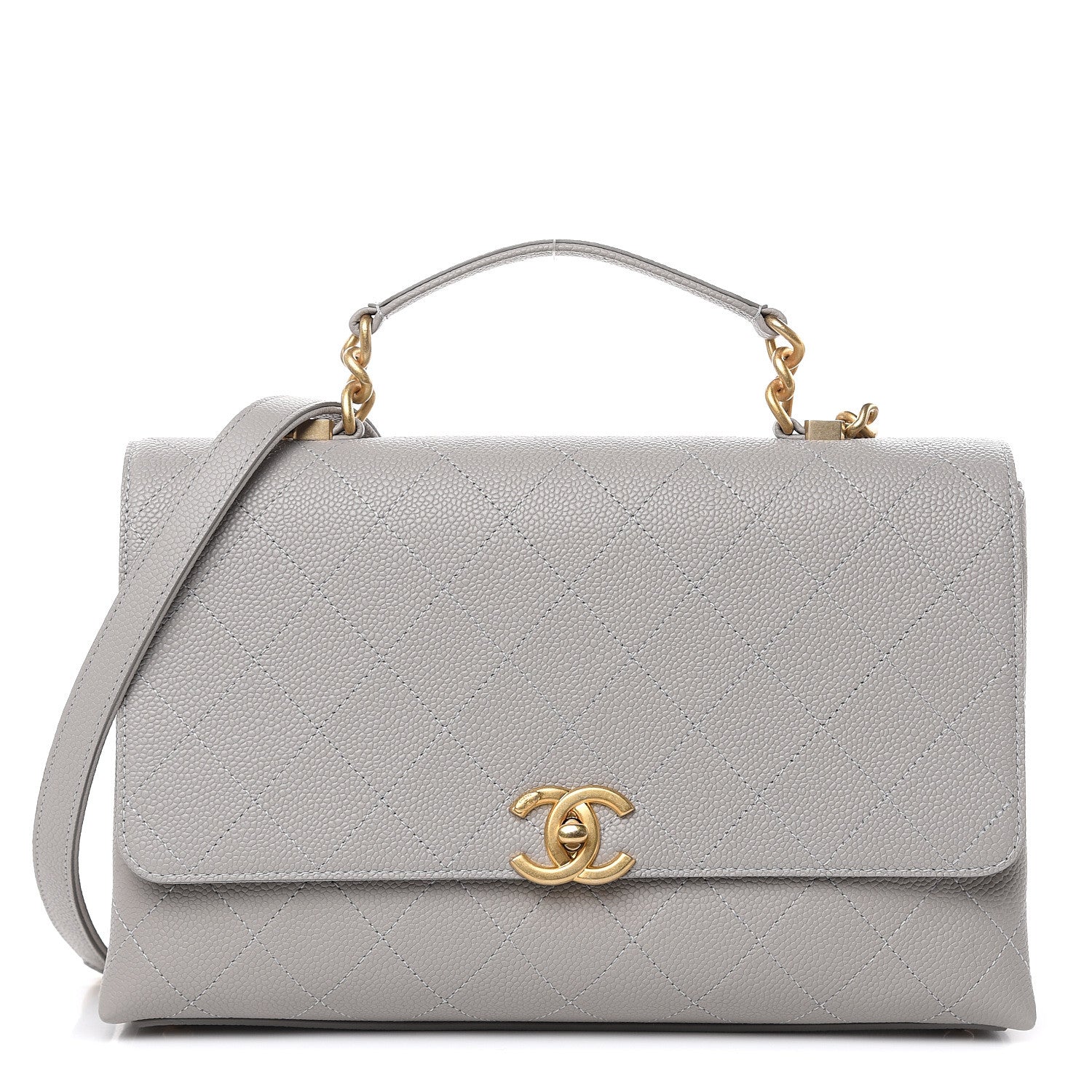 Chanel Grained Calfskin Stitched Flap Grey 1 of 10