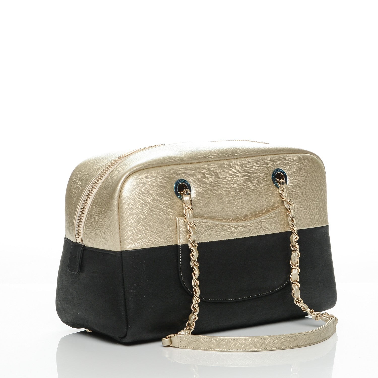 Chanel Caviar Iridescent Calfskin Duo Bowling Bag Black Gold 3 of 7