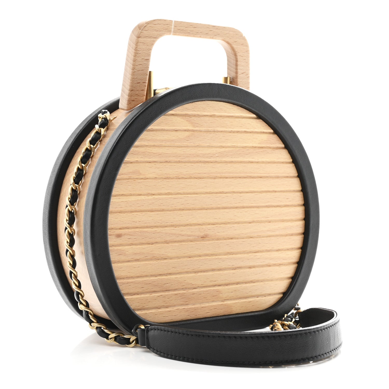 Chanel Beech Wood Lambskin Round CC Vanity Case Black 1846557