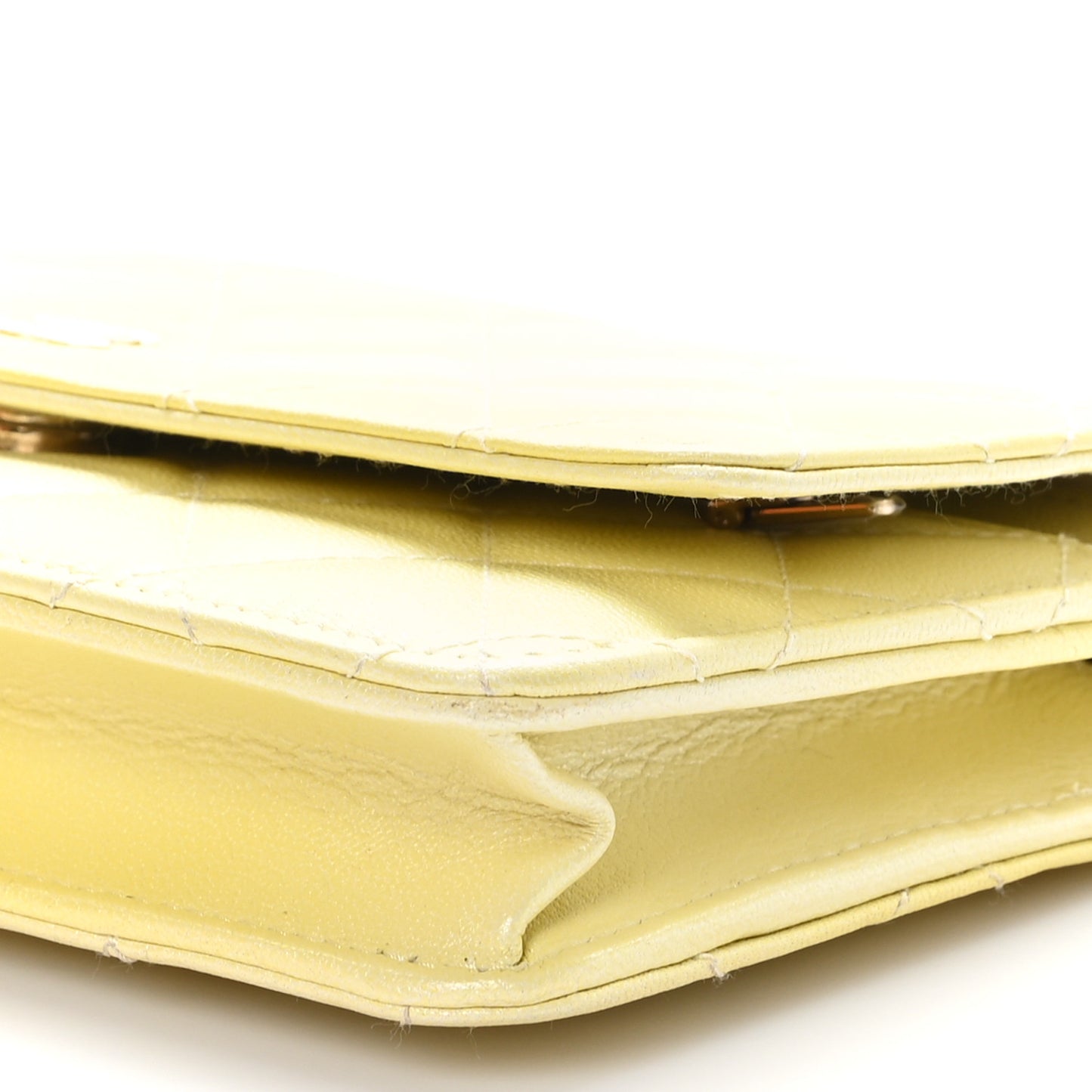 Cloudy Pearly Goatskin Quilted Wallet on Chain WOC Light Yellow