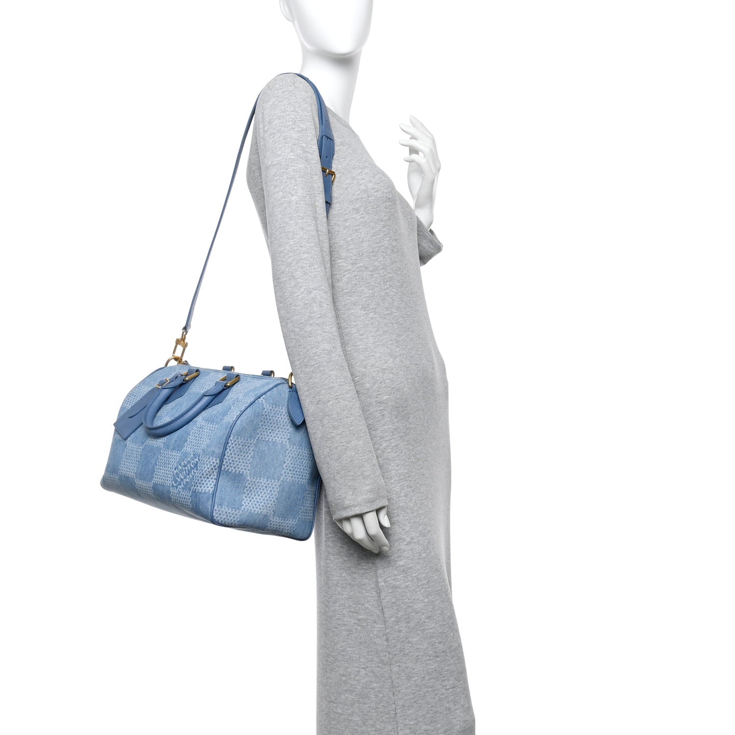 Damier Denim 3D Speedy Bandouliere 30 Denim Blue