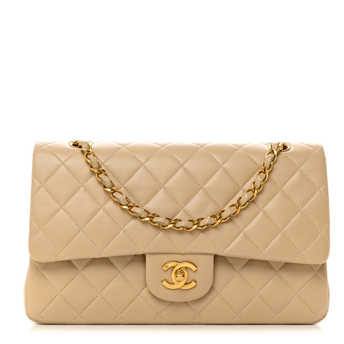 Lambskin Quilted Small Double Flap Beige