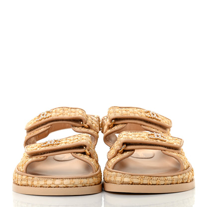 Chanel Braided Fabric Velcro Dad Sandals 36.5 Beige 2 of 8