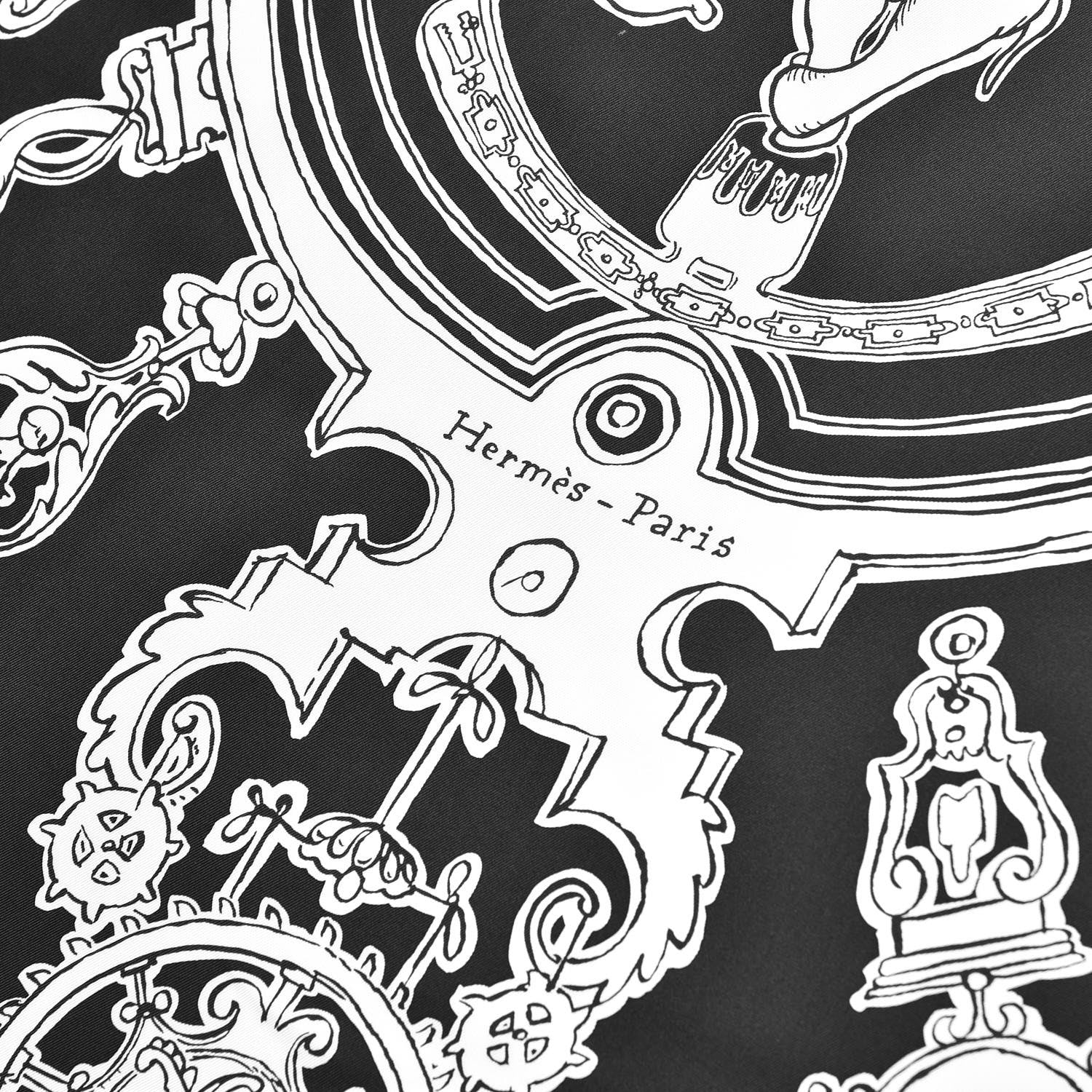 Hermes Silk Serio Ludere Scarf 90 Noir Blanc Noir 3 of 6