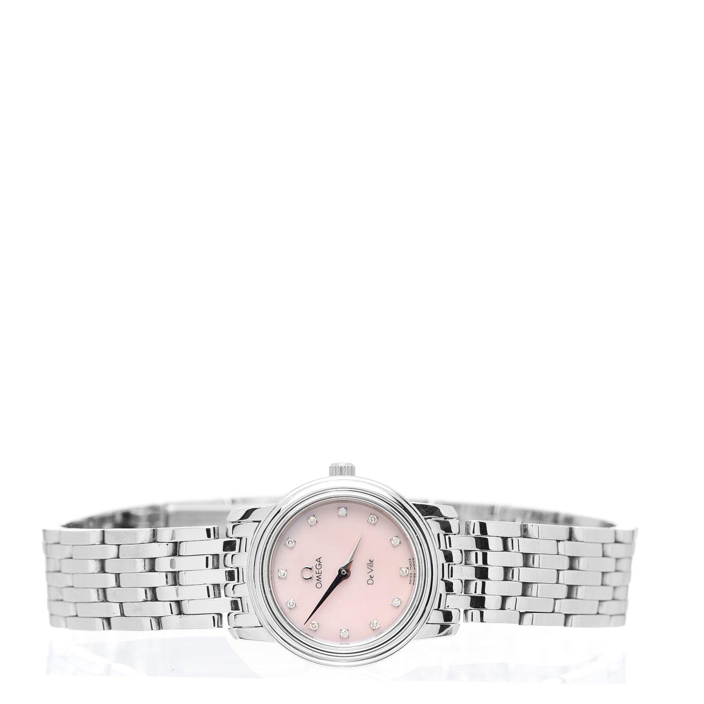 Stainless Steel Diamond Pink Mother of Pearl 22mm De Ville Quartz Watch 4570.75.00