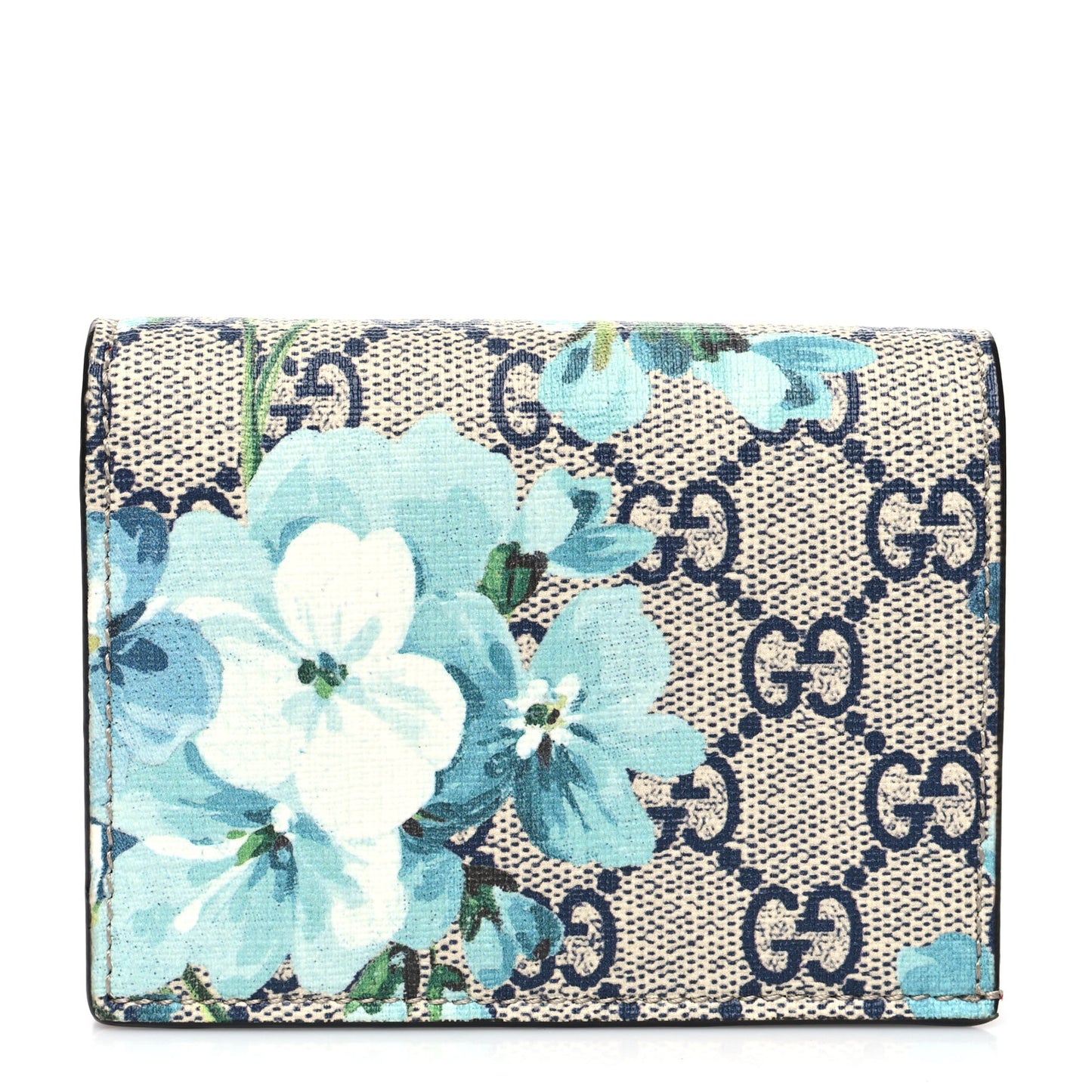GG Supreme Monogram Blooms Card Case Wallet Beige Blue Navy Hibiscus Red