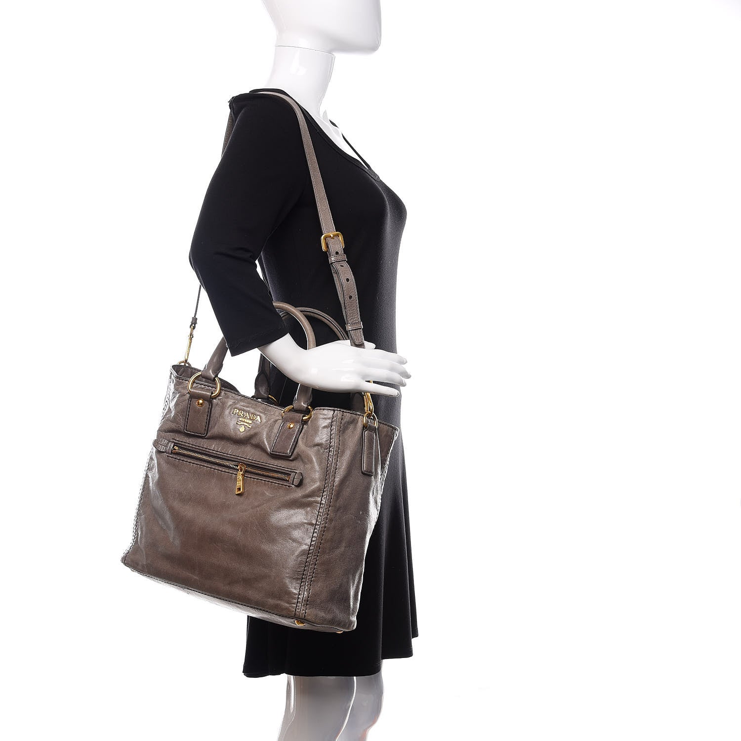 Prada Vitello Shine Top Handle Bag Fumo 2 of 16