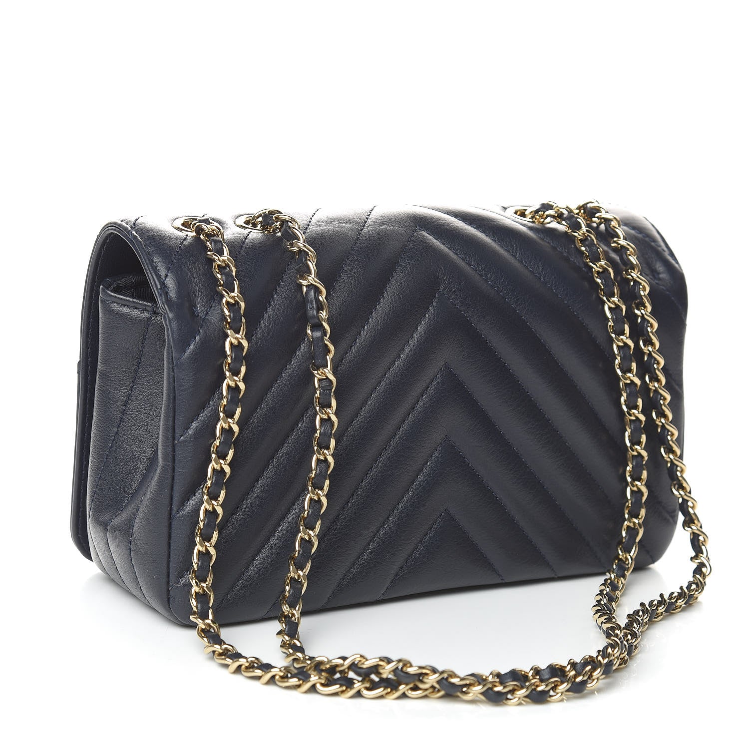 Chanel Calfskin Chevron Quilted Mini Statement Flap Navy Blue 3 of 10