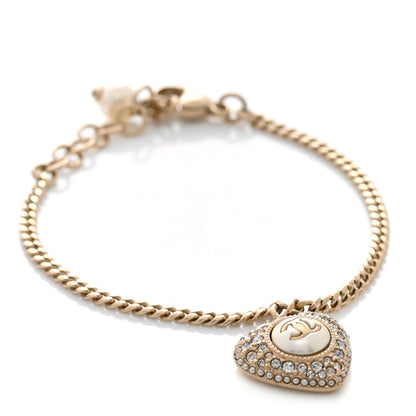 Chanel Crystal Pearl Chain Heart Bracelet Gold 1 of 5