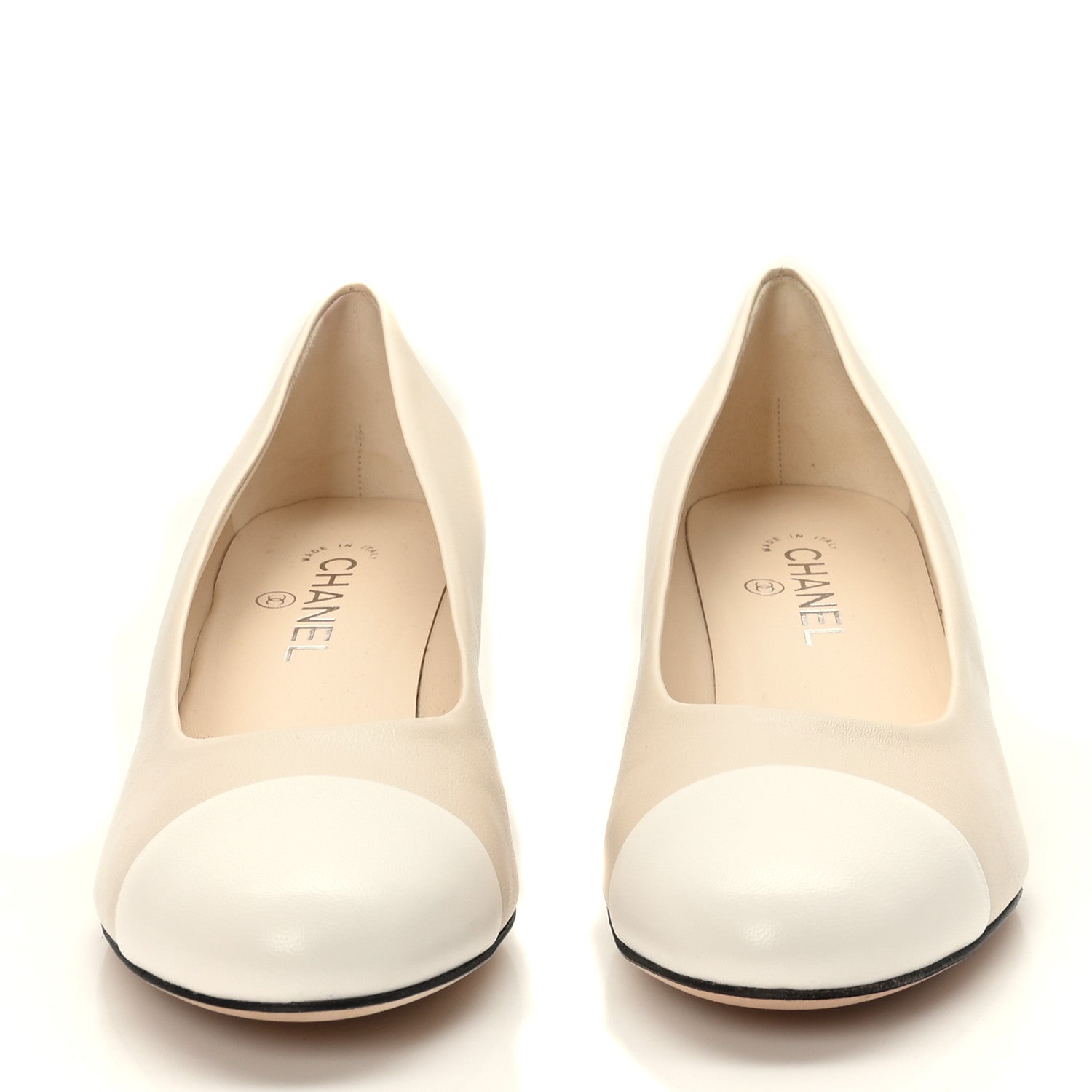 Chanel Lambskin CC Cap Toe Chain Pumps 41 Light Beige White 2 of 10