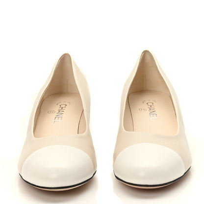 Chanel Lambskin CC Cap Toe Chain Pumps 41 Light Beige White 2 of 10