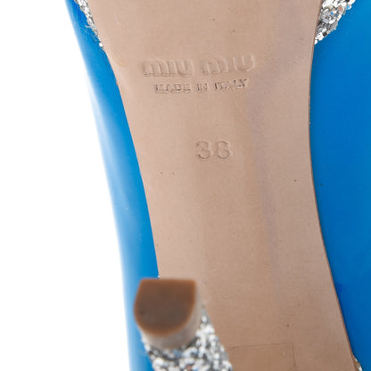 Miu Miu Patent Glitter Peep Toe Pumps 38 Blue 8 of 16