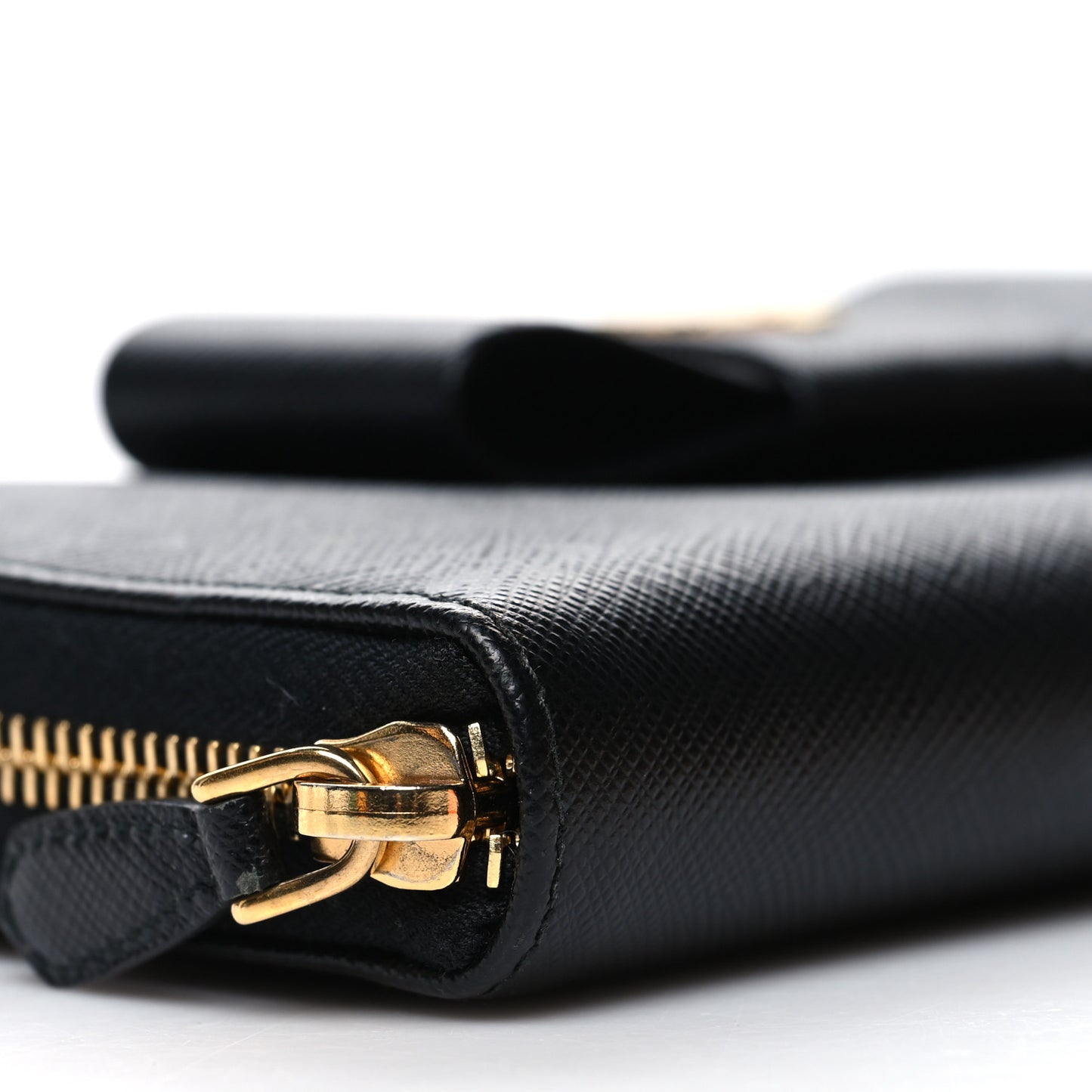 Saffiano Fiocco Bow Zip Around Wallet Black