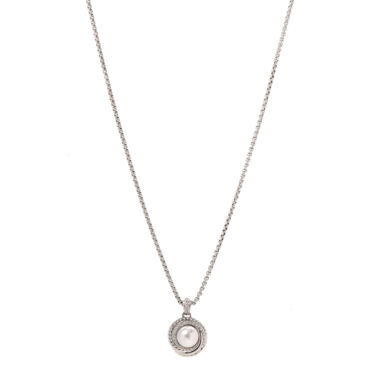 David Yurman Sterling Silver Diamond Pearl 8mm Crossover Pendant Necklace 1 of 6