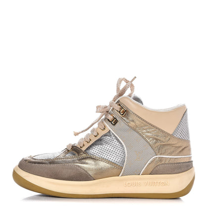 Louis Vuitton Metallic Calfskin Perforated High Top Sneakers 36.5 Gold Silver 1 of 12