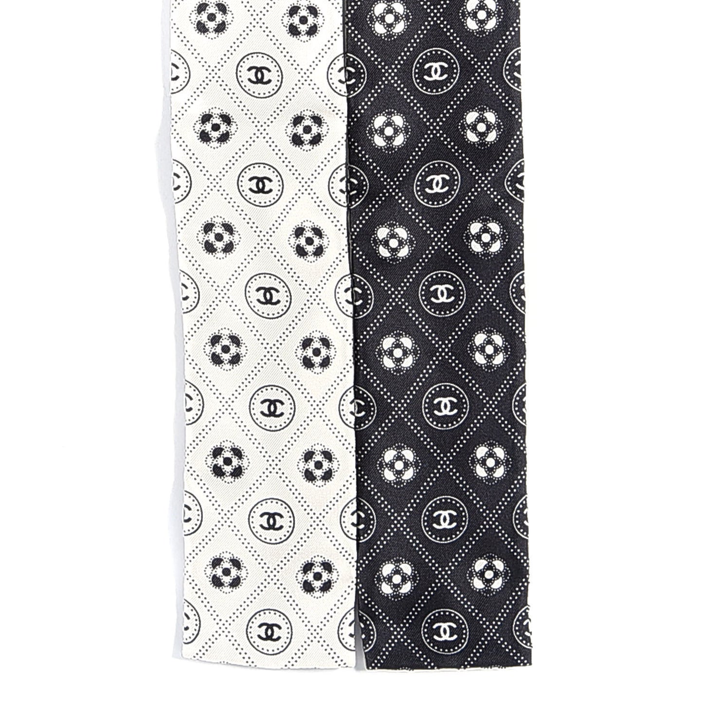 Silk CC Polka Dot Slim Bandeau Scarf Black Ecru